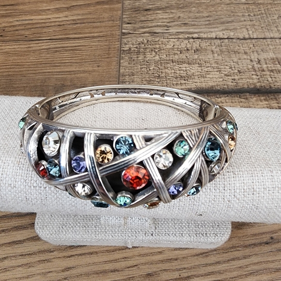 Brighton Multicolor Swarovski Crystals Weave Hinged Bangle Bracelet Retired - Picture 3 of 12